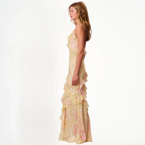 Levoire | Robe À Fleurs Pour Femmes Avec Volants Et Décolleté En V