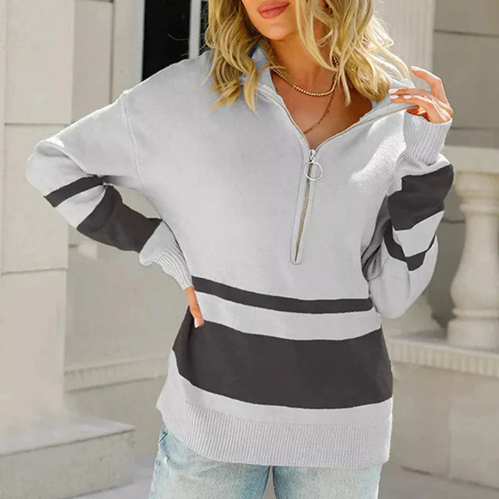 Levoire | Demi-Zip Freizeit Coupe Ample Pull En Tricot Vêtements Pour Femmes Gris-noir