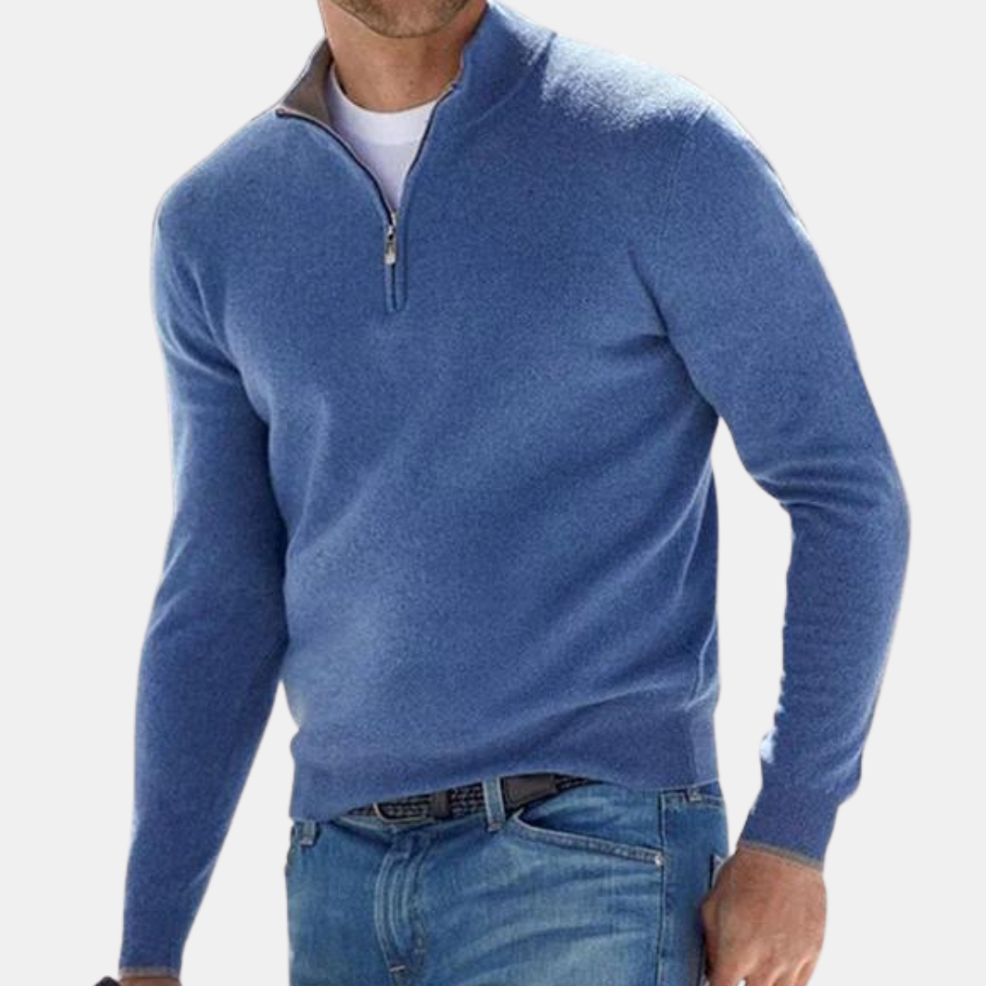 Levoire | Demi-Zip Doublé Manche Longue Pull Vêtements Masculins Bleu