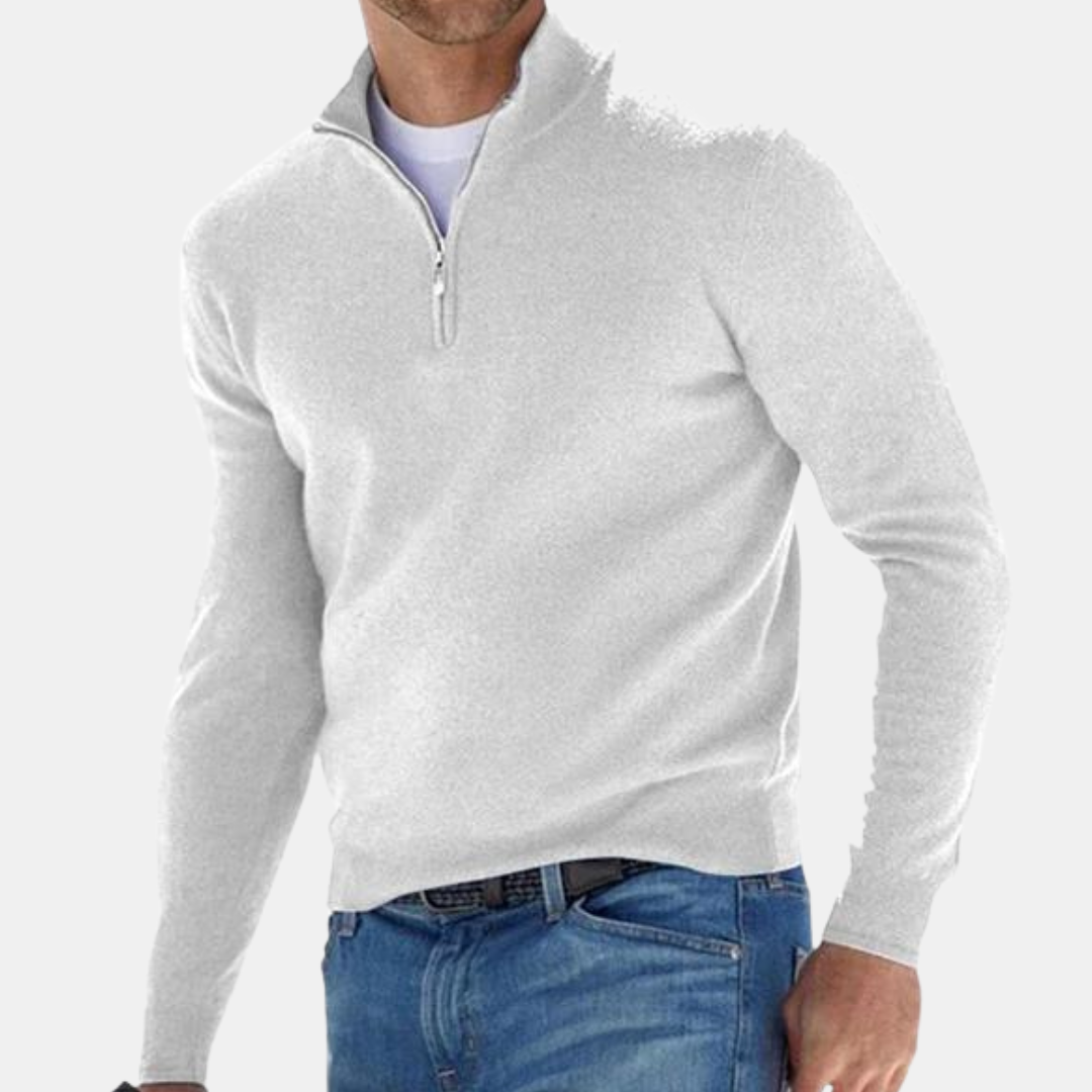 Levoire | Demi-Zip Doublé Manche Longue Pull Vêtements Masculins Blanc
