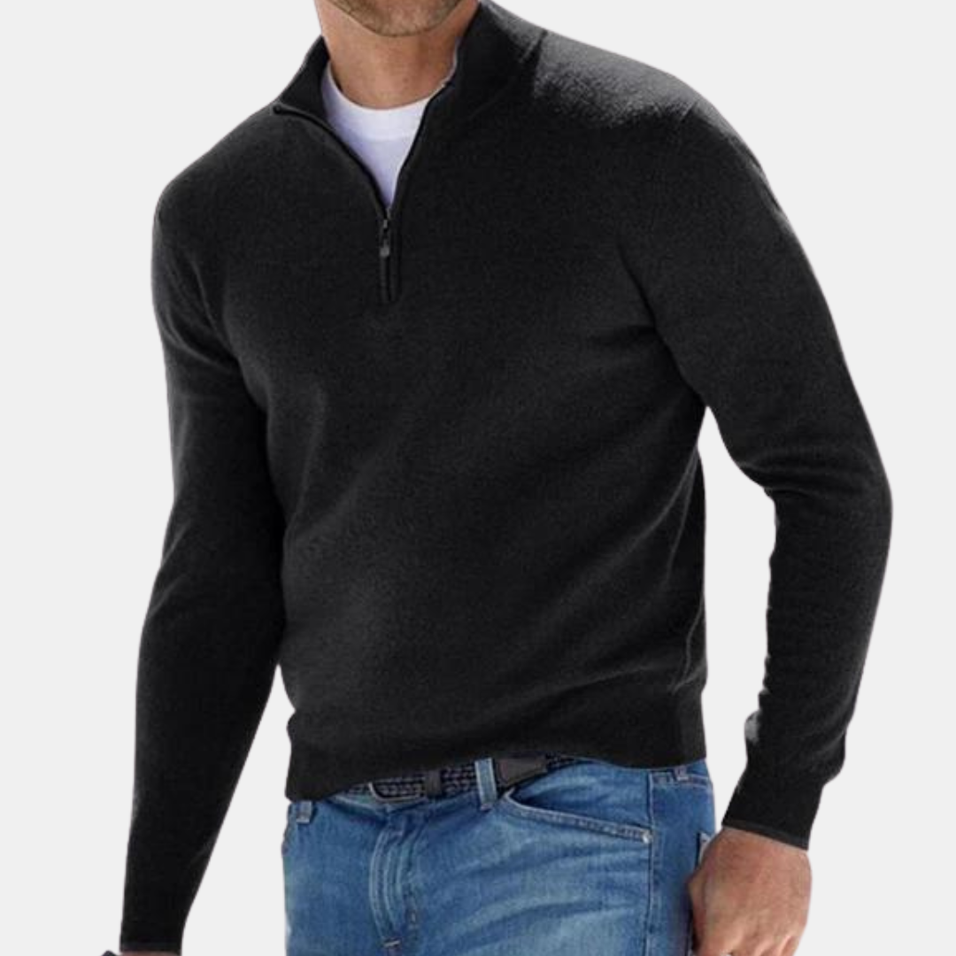 Levoire | Demi-Zip Doublé Manche Longue Pull Vêtements Masculins Noir