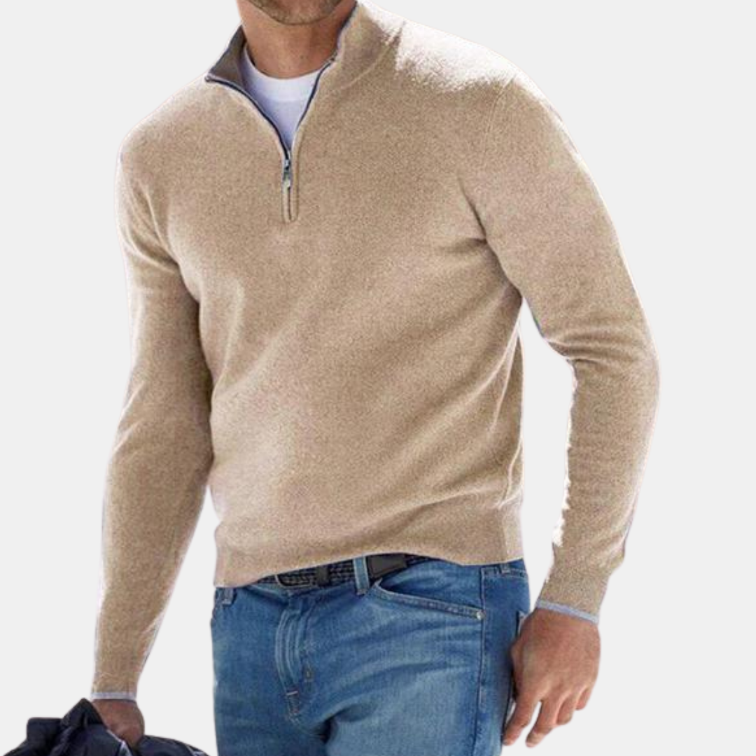 Levoire | Demi-Zip Doublé Manche Longue Pull Vêtements Masculins Beige