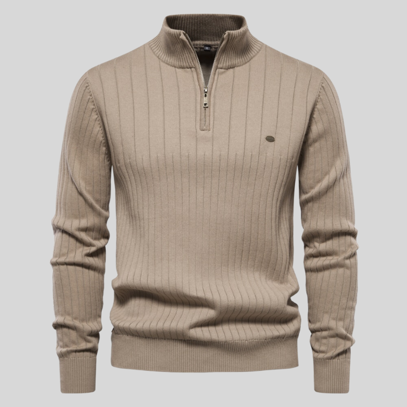Levoire | Demi-Zip Col Montant Pull En Maille Pull Pour Hommes Khaki