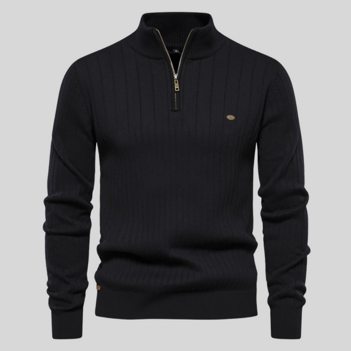 Levoire | Demi-Zip Col Montant Pull En Maille Pull Pour Hommes Noir