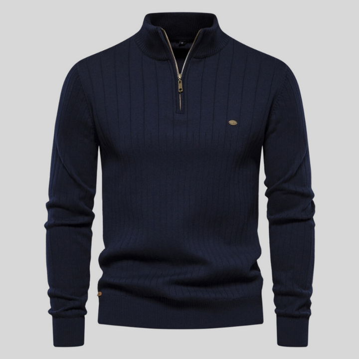 Levoire | Demi-Zip Col Montant Pull En Maille Pull Pour Hommes Bleu