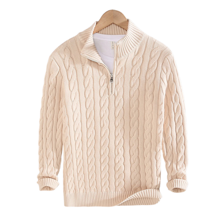 Levoire | Demi-Zip Tricot À Cable Pull À Manches Longues Avec Zip Quater Pour Hommes Beige