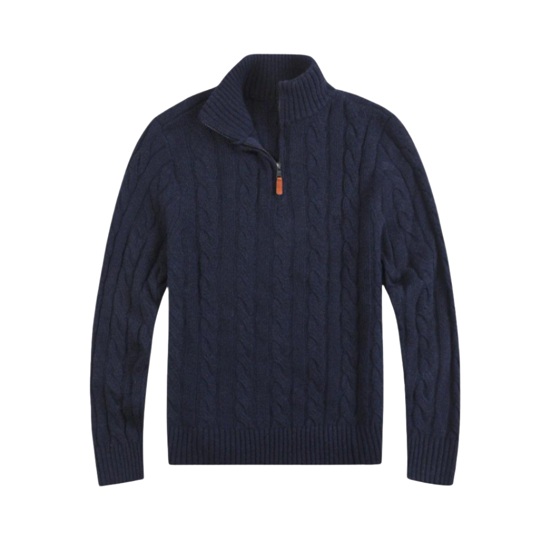 Levoire | Demi-Zip Tricot À Cable Pull À Manches Longues Avec Zip Quater Pour Hommes Bleu Foncé