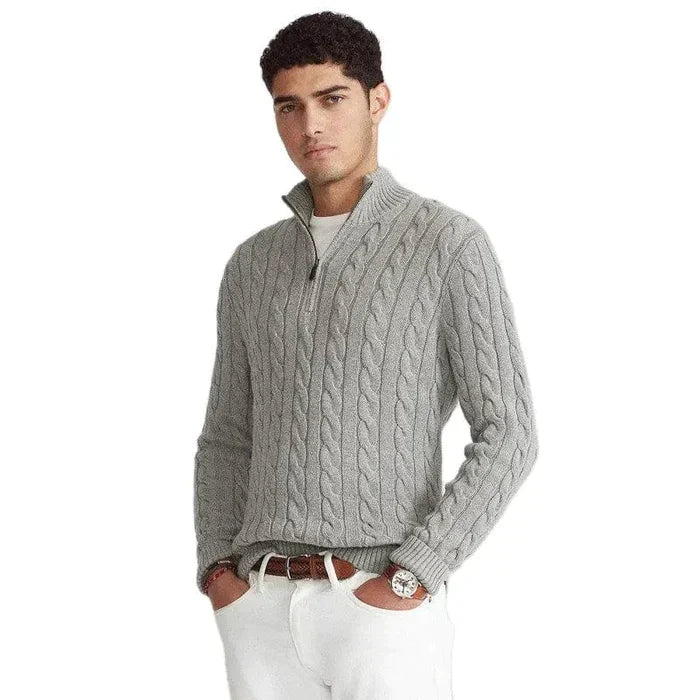 Levoire | Demi-Zip Tricot À Cable Pull À Manches Longues Avec Zip Quater Pour Hommes Gris