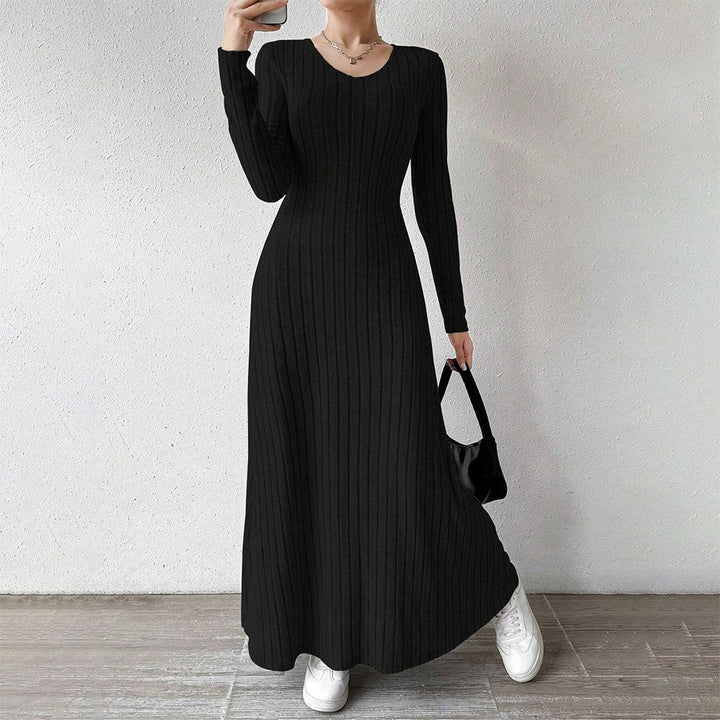 Levoire | Robe Maxi Élégante À Rayures Avec Manches Longues Noir