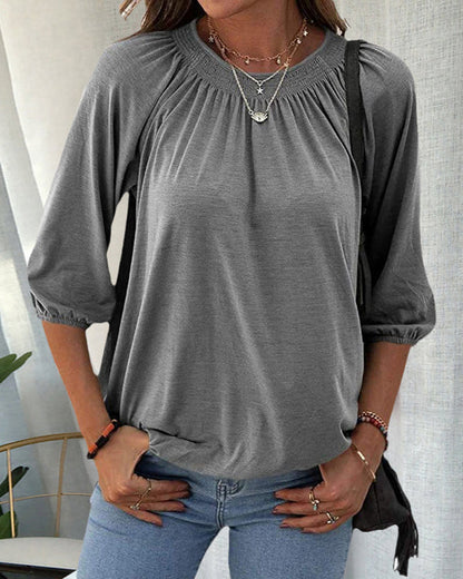 Caro™ - Blouse chic avec manches d'évêque Gris