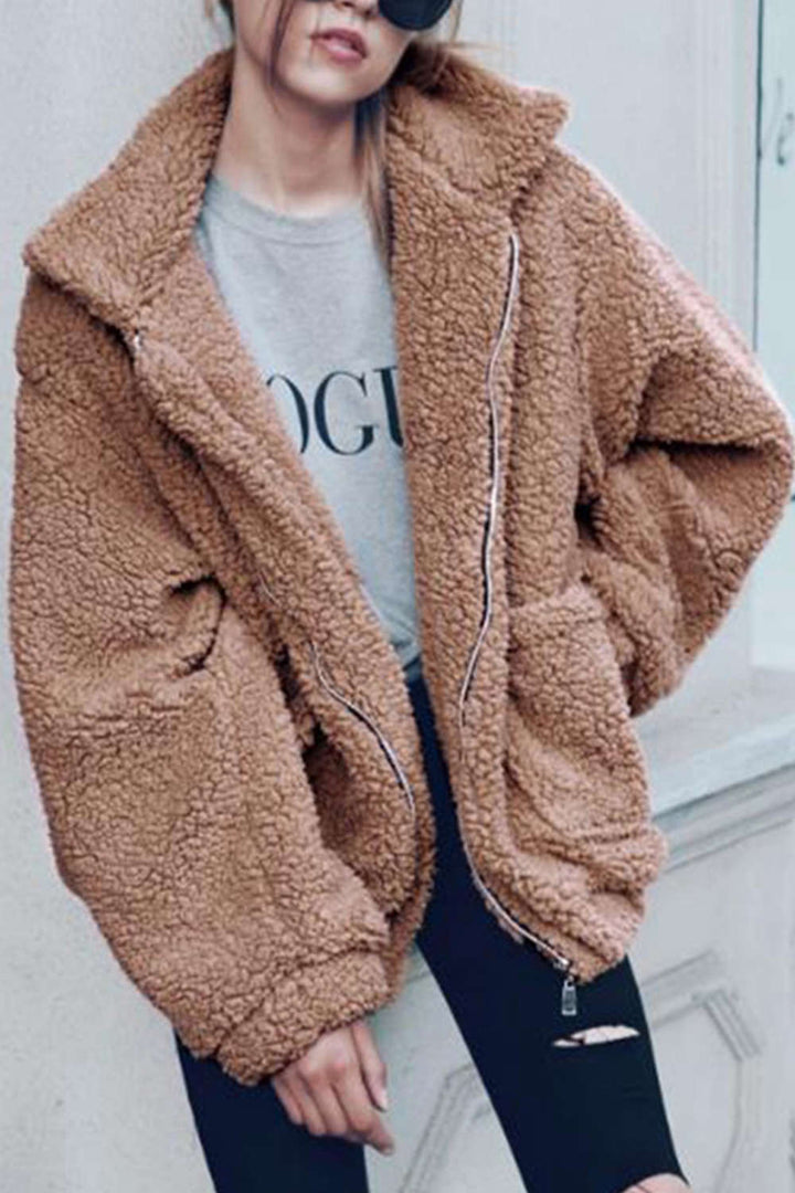 Levoire | Veste shaggy à fermeture éclair en peluche Chameau