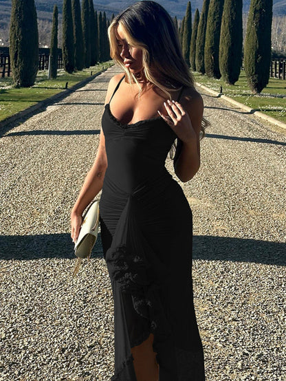 Levoire | Robe maxi à bretelles spaghetti froncée Noir