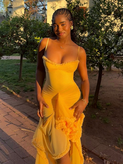 Levoire | Robe maxi à bretelles spaghetti froncée