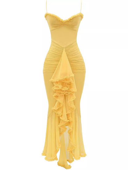 Levoire | Robe maxi à bretelles spaghetti froncée