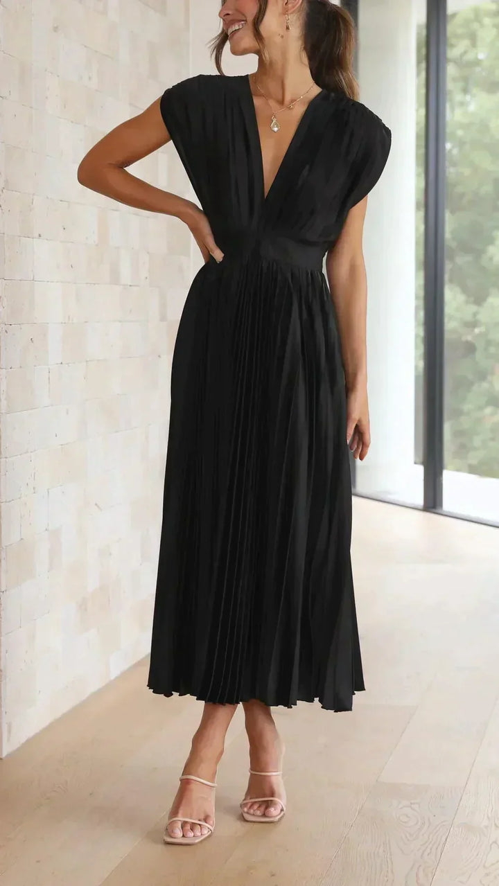 Levoire | Élégante Robe Plissée Sexy Noir