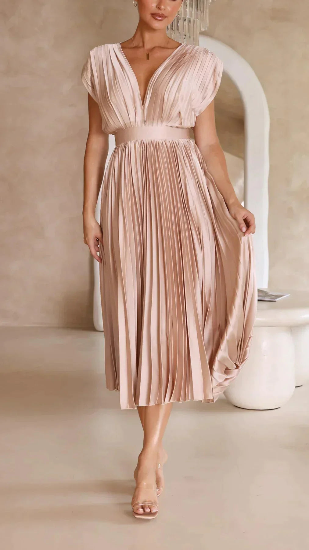 Levoire | Élégante Robe Plissée Sexy Champagne