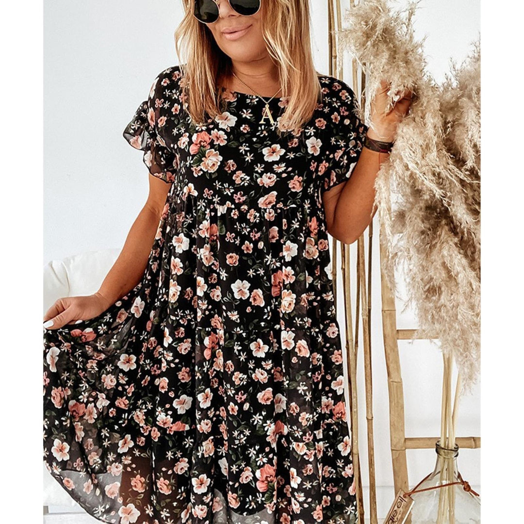 Levoire | Robe Fleurie Élégante Simple Noir