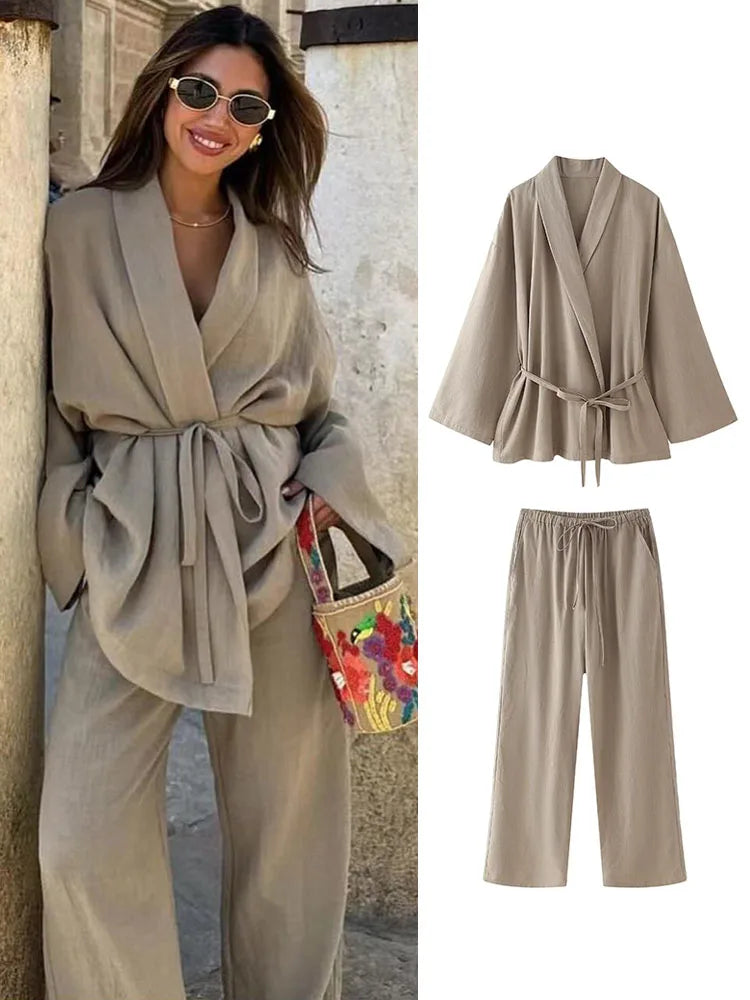 Levoire | Pantalon Et Chemise Élégants, Taille Surdimensionnée Pour Femmes Abricot