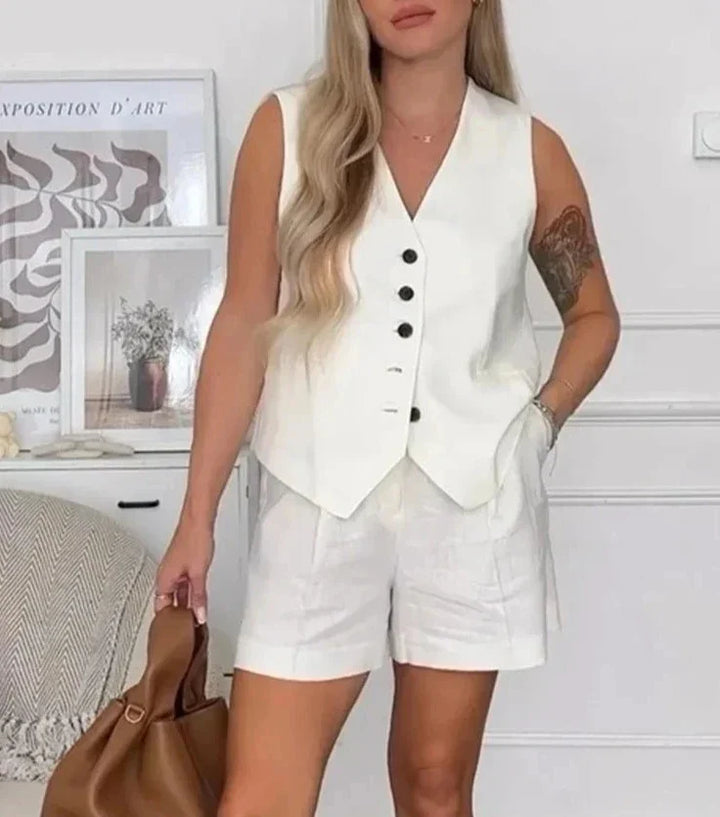Levoire | Ensemble D'Été Élégant Pour Femmes Avec Haut À Décolleté En V Et Shorts Blanc