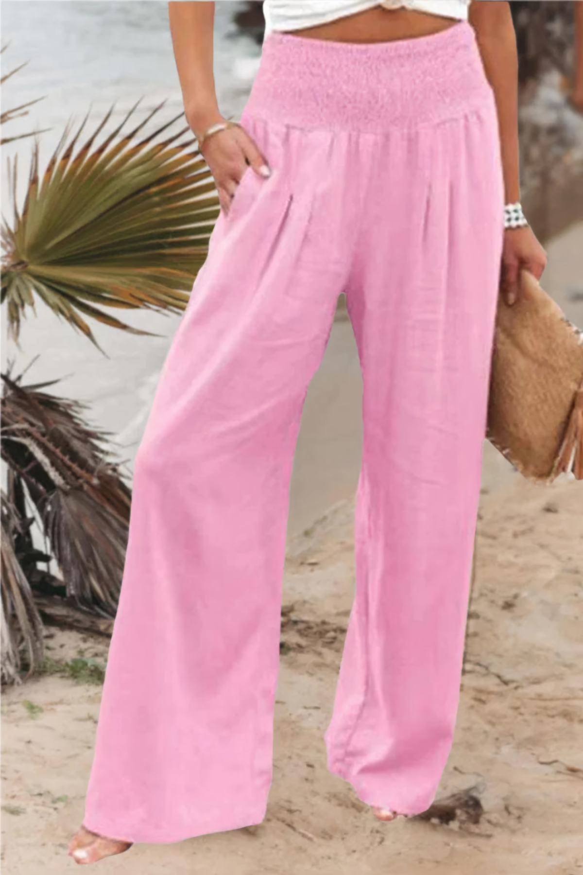 Levoire | Pantalon-Palazzo-En-Coton-Et-Lin Rosa