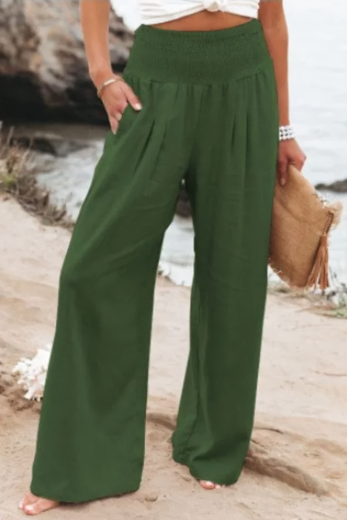 Levoire | Pantalon-Palazzo-En-Coton-Et-Lin Vert