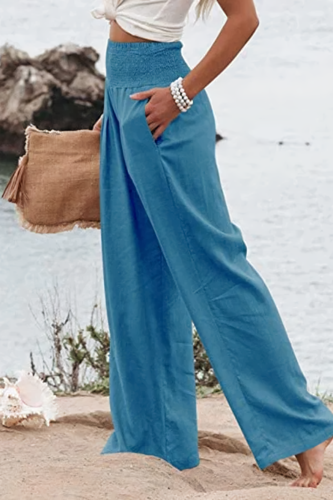 Levoire | Pantalon-Palazzo-En-Coton-Et-Lin Bleu