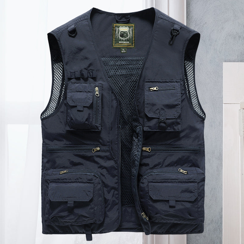 Levoire | Gilet Avec Fermeture Éclair, Poches, Gilet Cargo Pour Hommes Bleu foncé