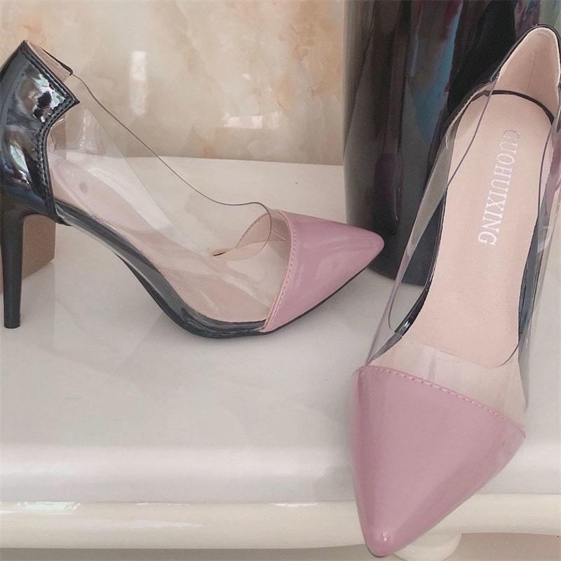 Levoire | chaussures à talons avec pointes aigües et panneau latéral transparent NOIR ROSE