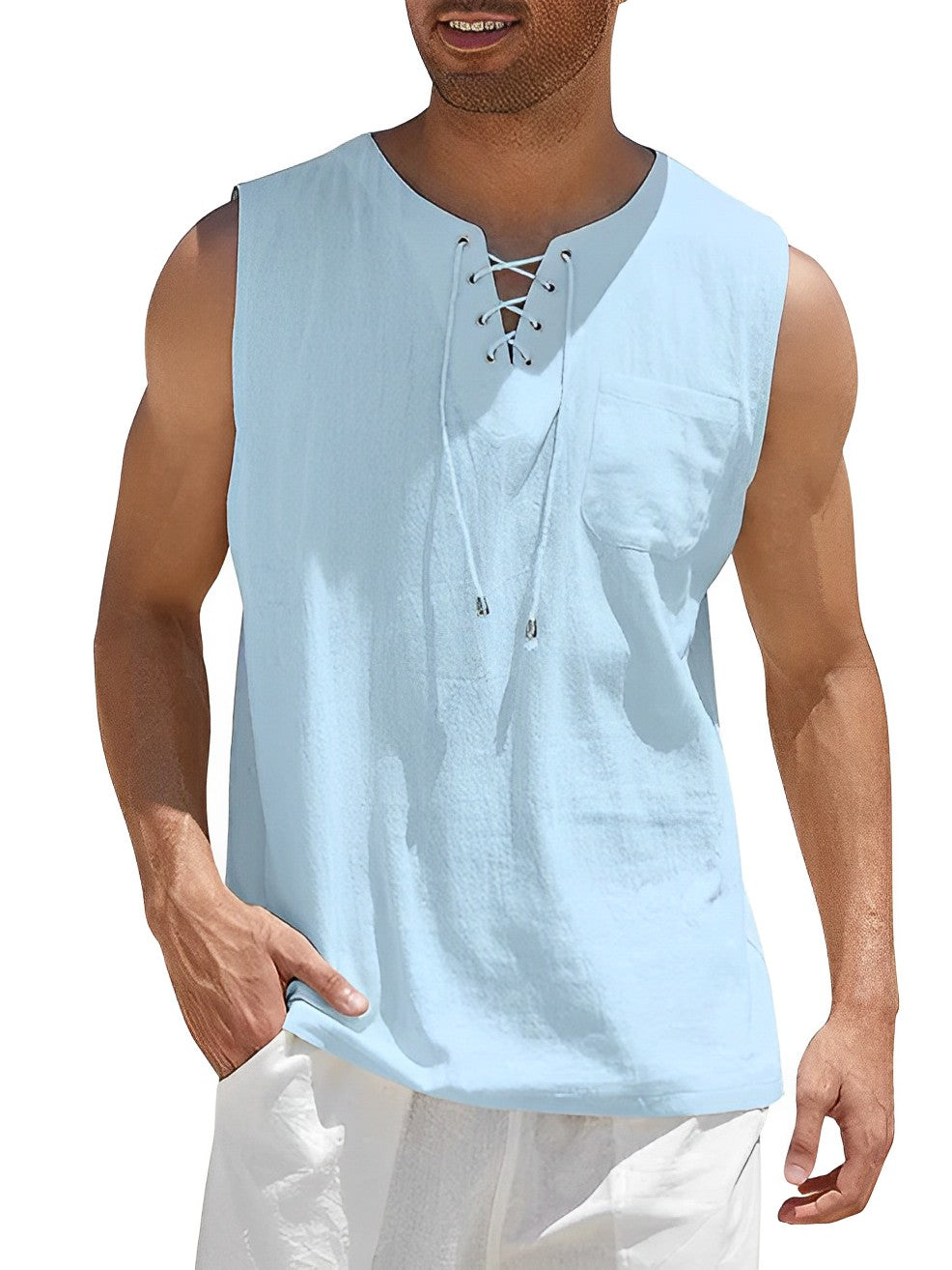 Levoire | Débardeur Sans Manches Chemise D'Été, Coupe Décontractée Pour Hommes Bleu ciel