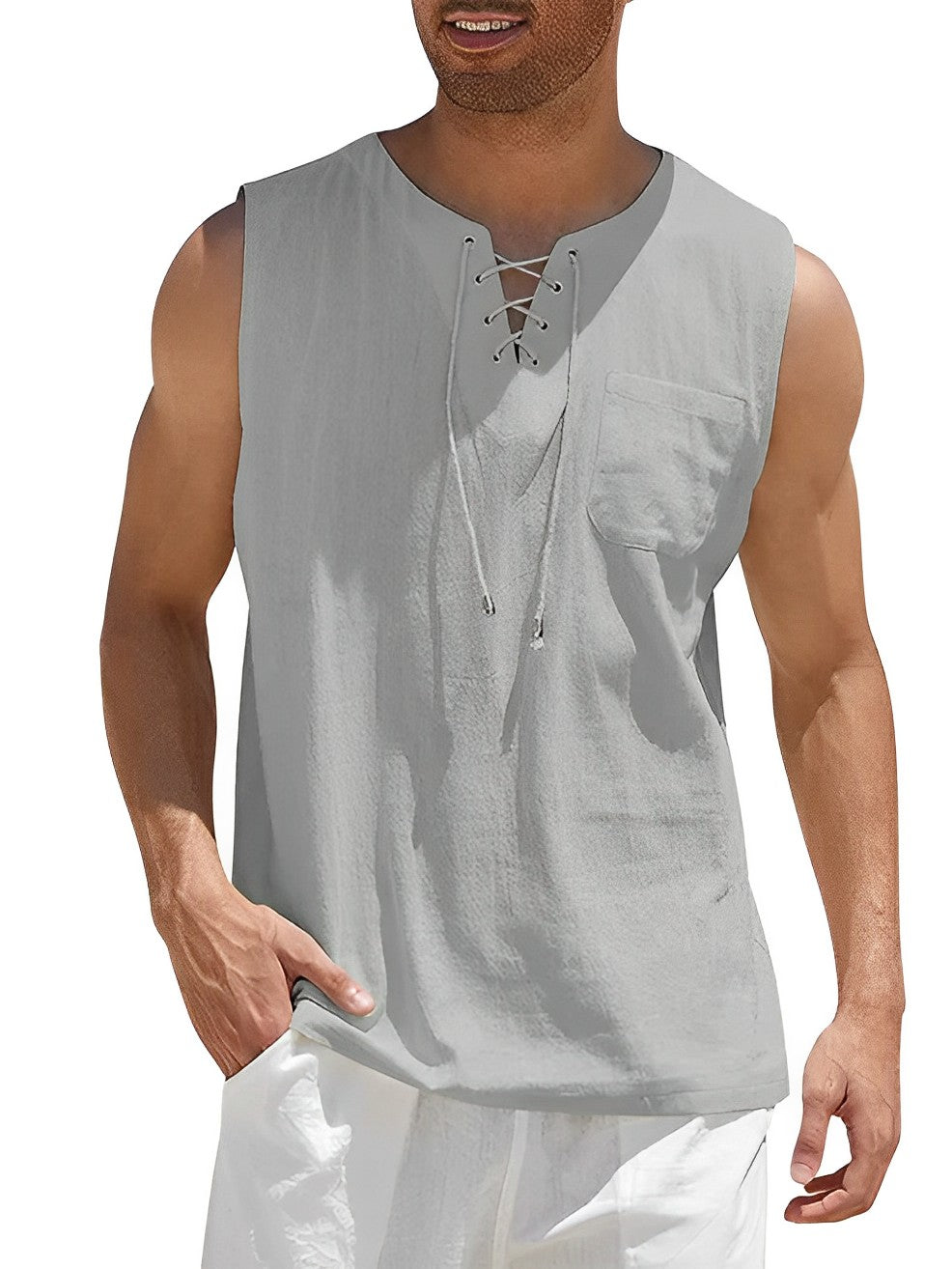 Levoire | Débardeur Sans Manches Chemise D'Été, Coupe Décontractée Pour Hommes Gris