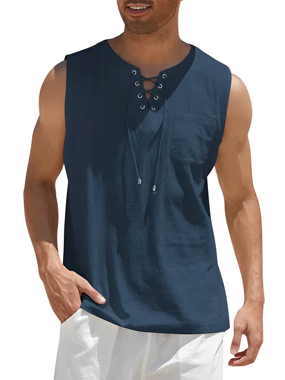 Levoire | Débardeur Sans Manches Chemise D'Été, Coupe Décontractée Pour Hommes Bleu marin