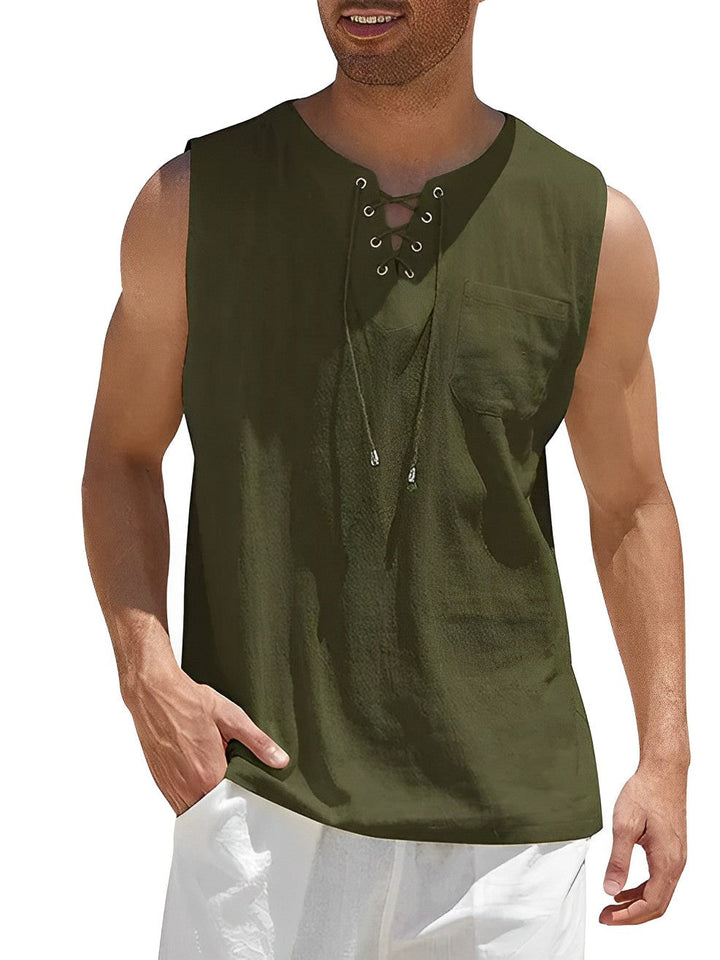 Levoire | Débardeur Sans Manches Chemise D'Été, Coupe Décontractée Pour Hommes vert olive