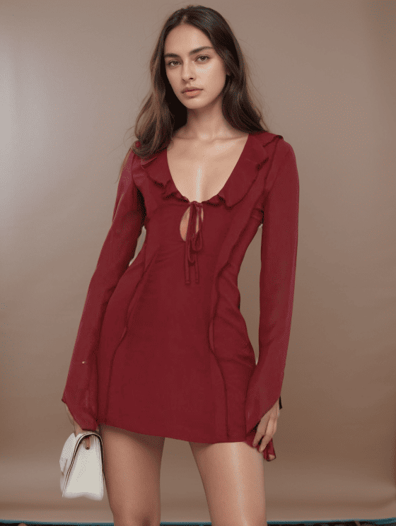 Levoire | Robe V Col En Dentelle Bordeaux rouge