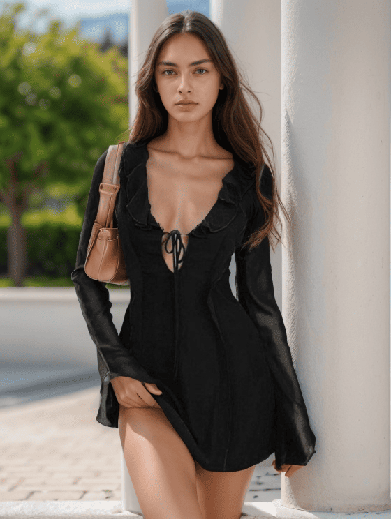 Levoire | Robe V Col En Dentelle Noir