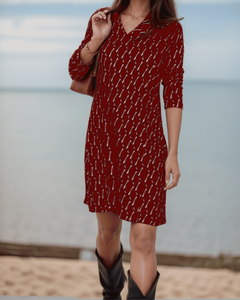 Levoire | Robe Élégante À Col En V Avec Impression De Diamant Rot