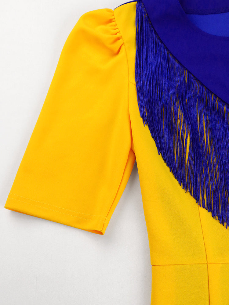 Levoire | Jaune Bleu Robe À Manches Courtes Pompom
