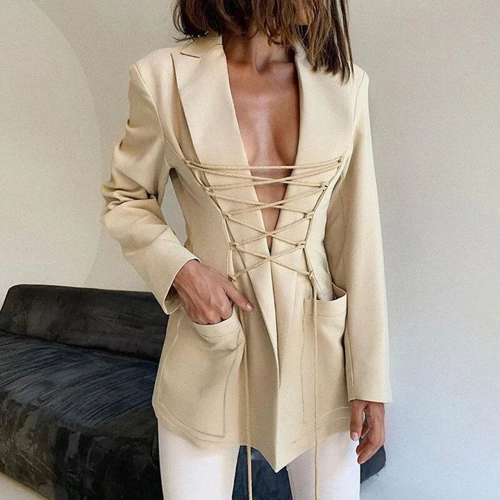 Levoire | Blazer À Lacets Poches De Bras Manteau Mince Abricot