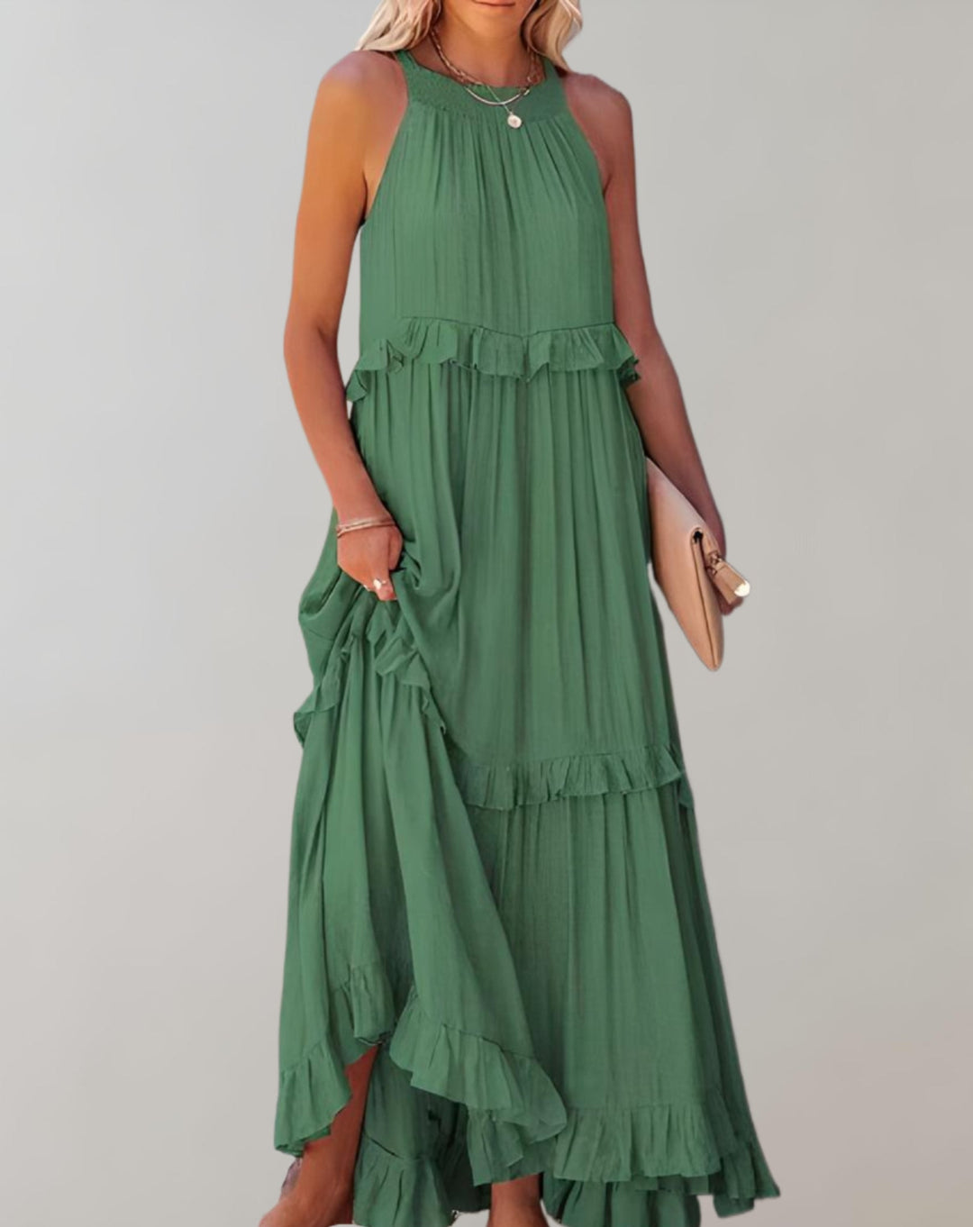 Levoire | Robe Maxi Pour Femmes Tissu Léger Et Fluide Vert