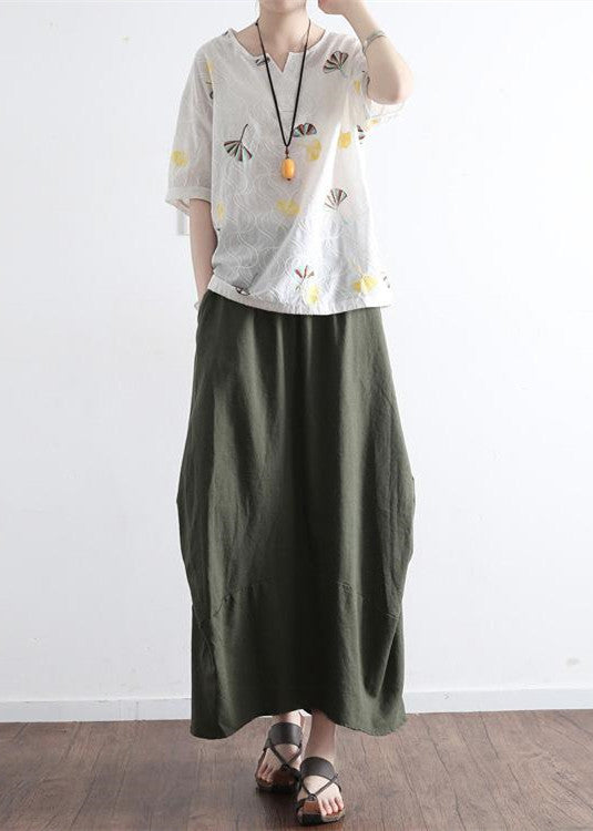 Levoire | Jupe Maxi Longue Verte Simple En Lin Avec Poches