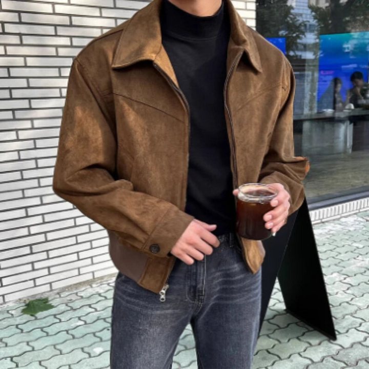 Levoire | Veste En Suède Rétro Avec Col Pour Hommes Kamel