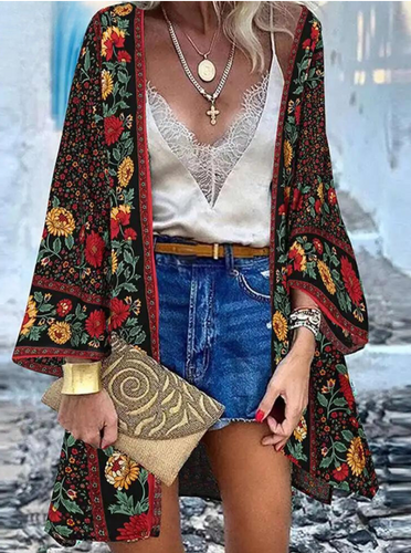 Levoire | Veste En Tricot D'Été Pour Femmes Au Style Bohème Avec Un Motif Floral Coloré