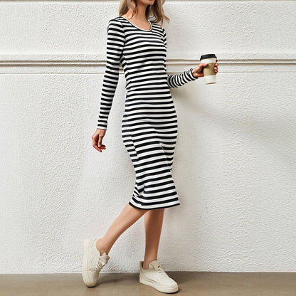 Levoire | Robe Midi Rayée À Manches Longues