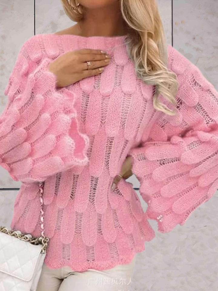 Levoire | Pull En Tricot Décontracté Avec Des Manches Évasées Et Un Décolleté Large Rosa