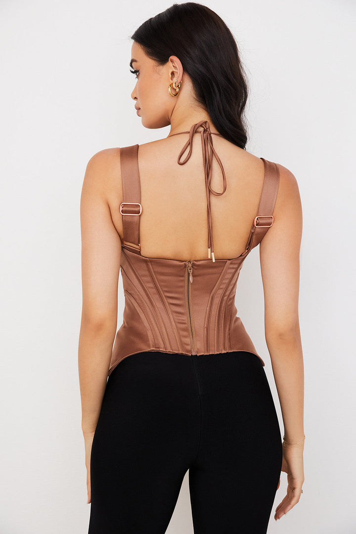 Levoire | Toffee Satin Stoff Corset Avec Peplum