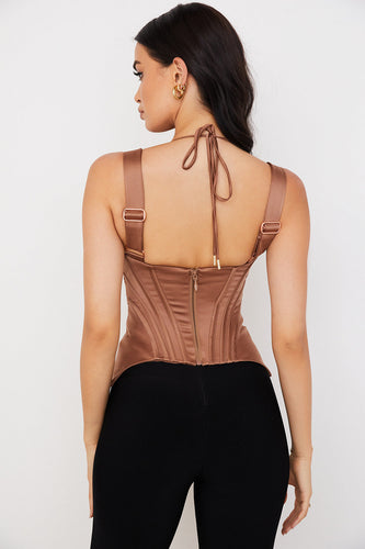 Levoire | Toffee Satin Stoff Corset Avec Peplum