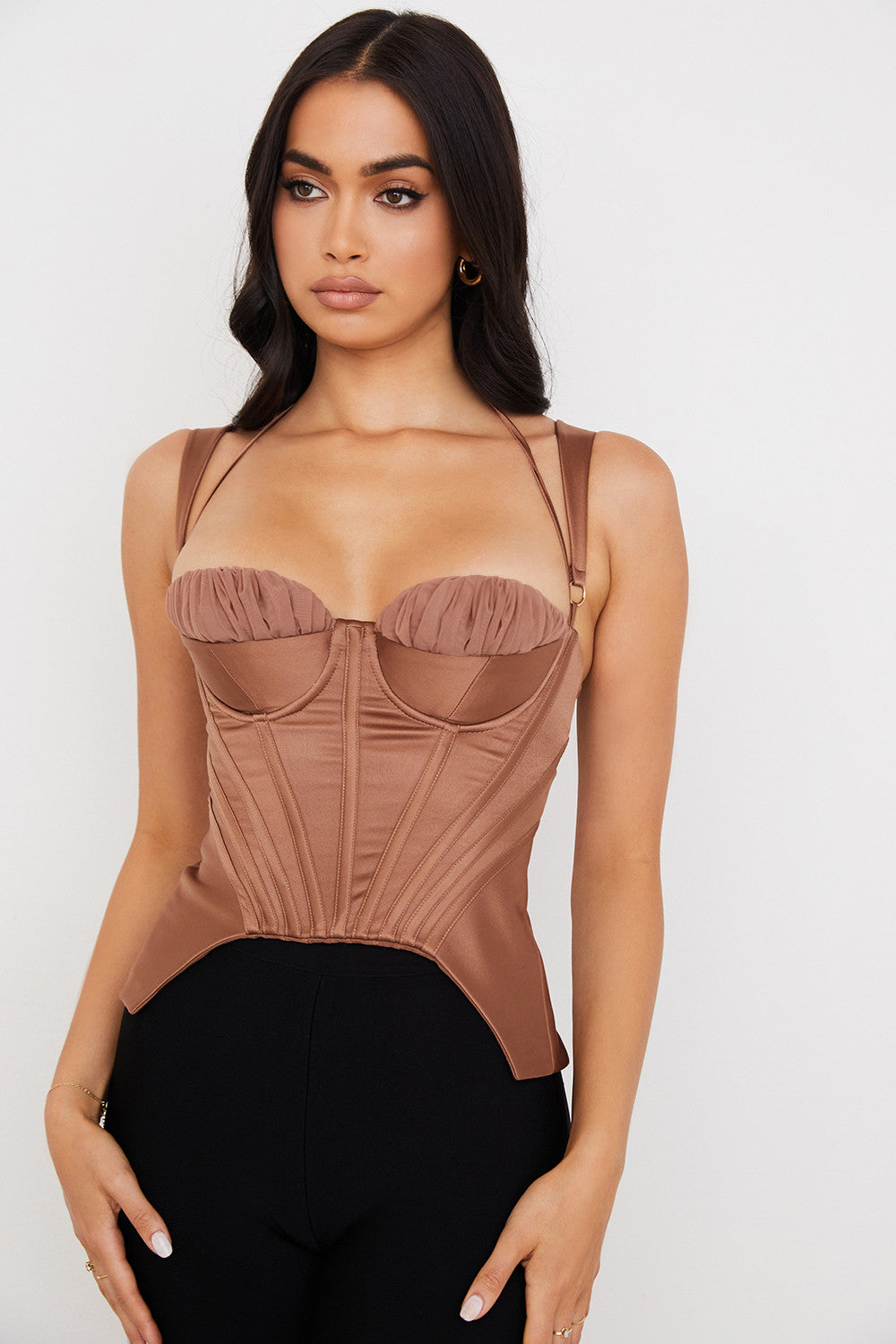 Levoire | Toffee Satin Stoff Corset Avec Peplum