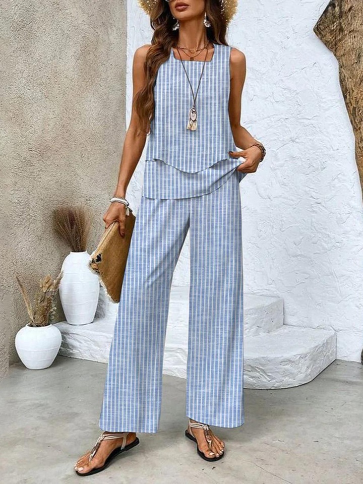 Levoire | Pantalon Set Jambes Larges Sans Manches Ensemble Deux Pièces Femme rayé