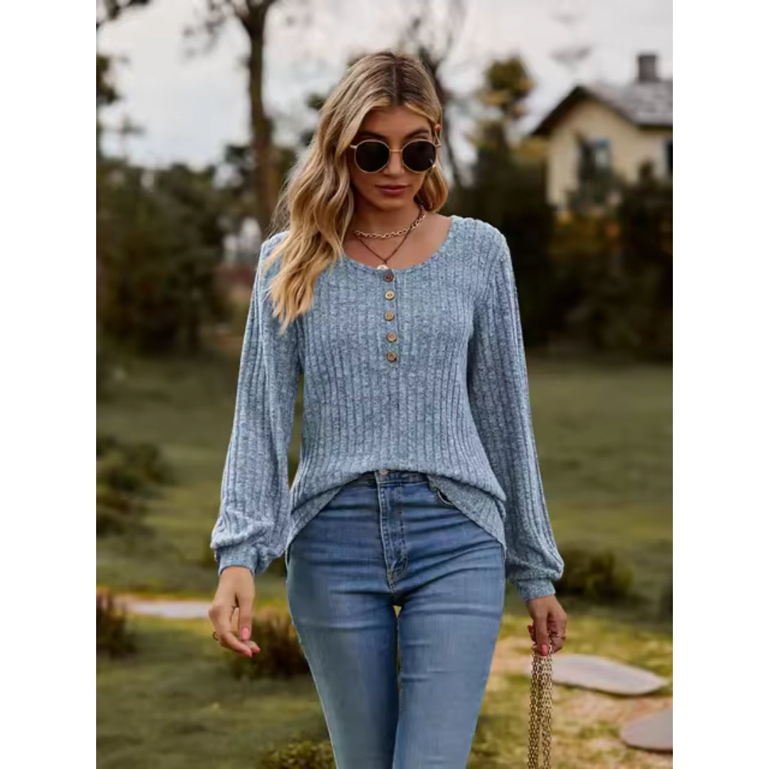 Levoire | Manches Longues Décontracté Modèle Large Pull Vêtements Pour Femmes Bleu