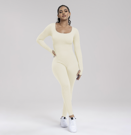 Levoire | Combinaison Femme Avec Manches Longues Sans Coutures Et Combinaison Fitness Sculptante Combinaison avec manches longues Blanc