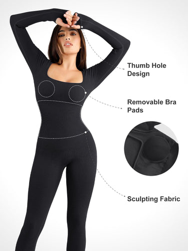 Levoire | Combinaison Femme Avec Manches Longues Sans Coutures Et Combinaison Fitness Sculptante